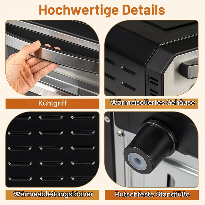FANTASK Elektrischer Pizzaofen bis 400℃, 6 Programme, 2-Minuten Backfunktion, Pizzastein &amp; Schneider