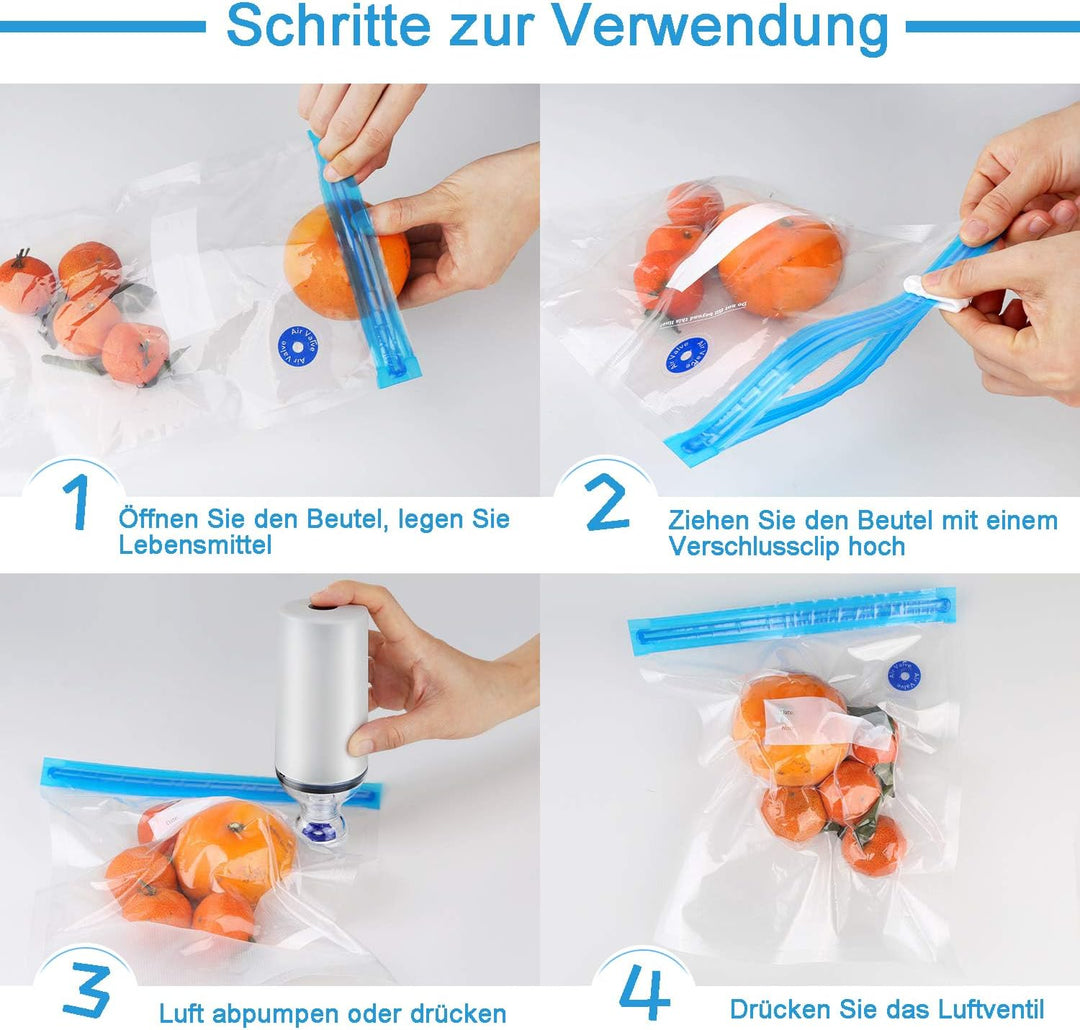 Vakuum Gefrierbeutel, 10 Stück Vakuumversiegelte Bags Kit, Einbeziehen 20 Weisse Reissverschluss Cli