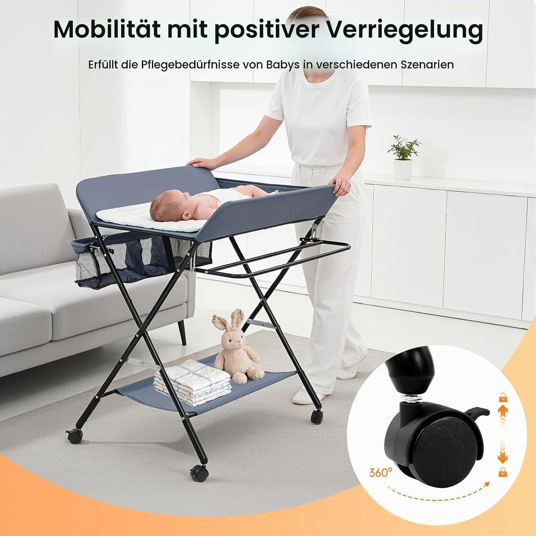 klappbare Wickelkommode Wickeltisch, Baby Wickelkombi, mit Wickelauflage Sicherheitsgurt und Ablagef