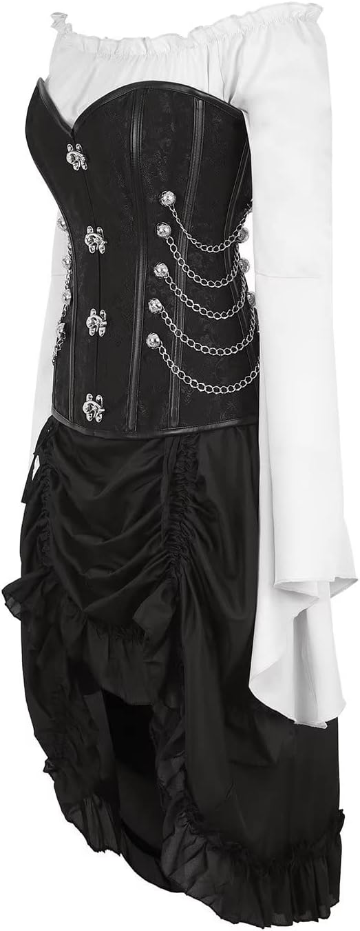 Jutrisujo steampunk Korsett Corsage Kleid leder Bustier corsagenkleid spitze Kostüm burlesque Damen