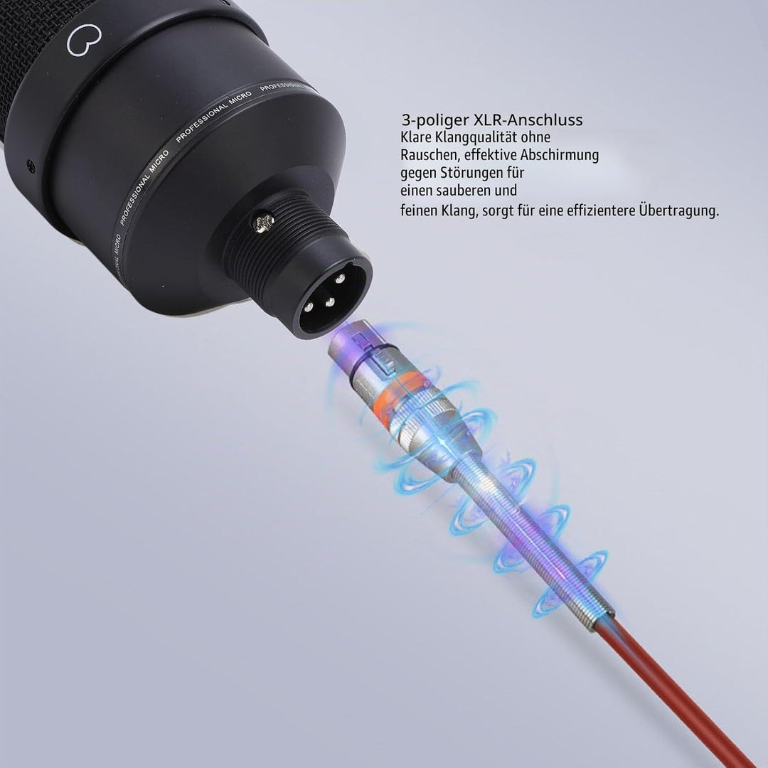 Mikrofon, XLR Kondensatormikrofon Grossmembran Kondensator Studio Microphone mit Schockhalterung, XL