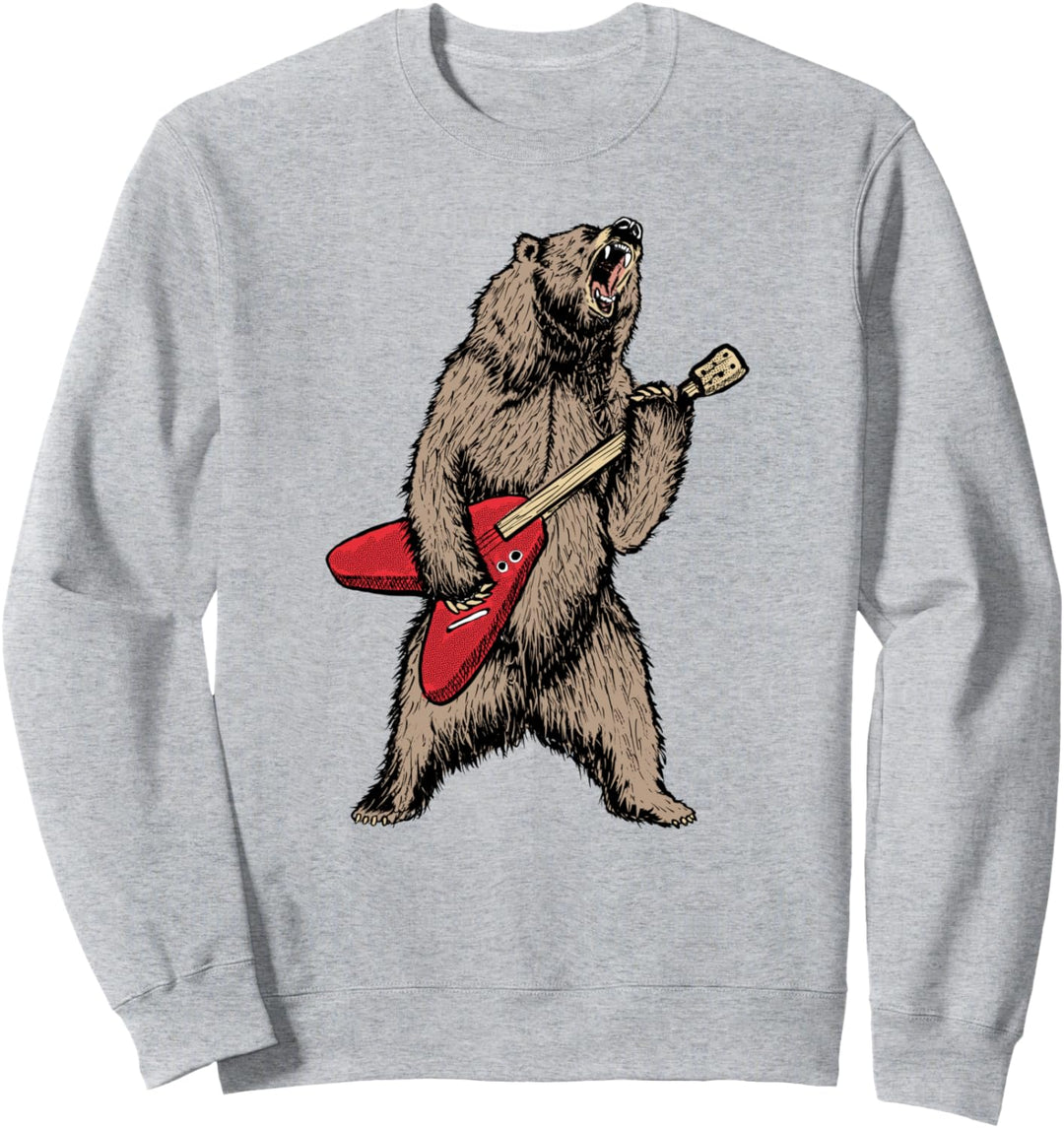 Roaring Grizzly Bear Sweet 80s Electric Guitar Graphic Sweatshirt