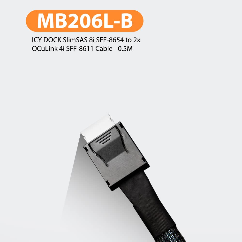 ICY DOCK SlimSAS 8i SFF-8654 zu 2x OCuLink 4i SFF-8611 Kabel 50cm schwarz Kabel SlimSAS 8i zu 2x OCu
