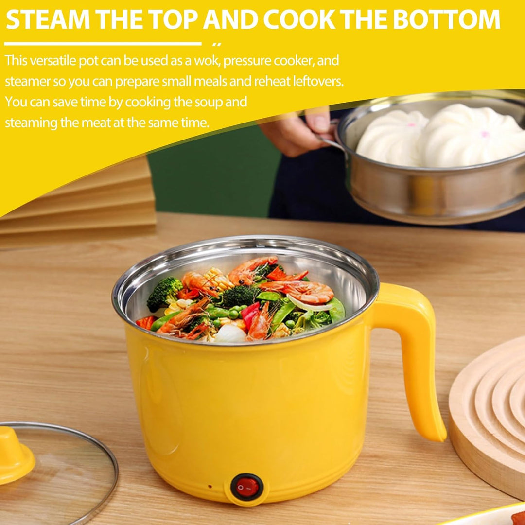 Elektrische Hot Pot Topf, 1.5L Kleiner Elektrischer Kochtopf mit Dämpfkorb aus Edelstahl, 600W Tragb