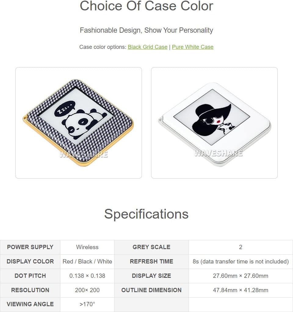 Waveshare 1.54inch NFC-Powered e-Paper No Battery Wireless Powering and Data Transfer (Pure White Ca