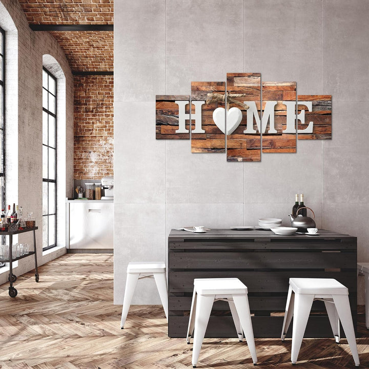 Runa Art Bild Wohnzimmer Home Holz 5 Teilig Mit Spruch Braun Wandbilder auf Vlies Leinwand 014753c B