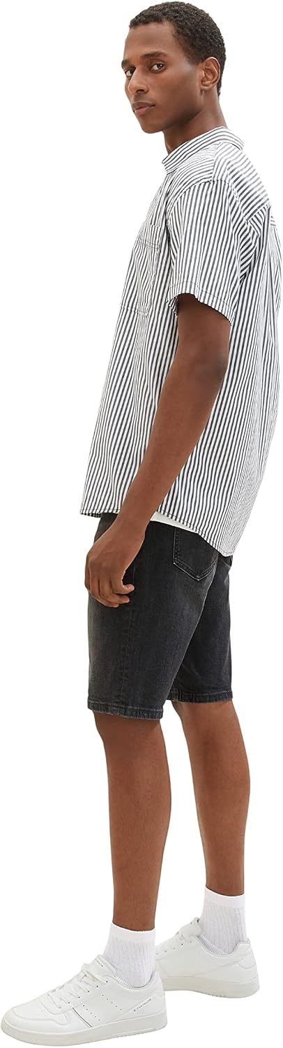 TOM TAILOR Herren Slim Fit Jeans Bermuda Shorts mit Stretch 28 10220 - Used Dark Stone Grey Denim, 2