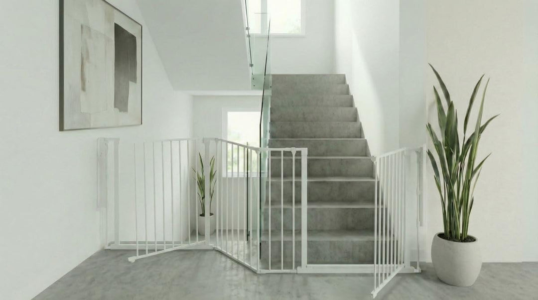 Safetots Zwei-Tür-Treppenschutzgitter Set, Weiss, 259cm Gesamtlänge, Schraubmontage, 70cm Höhe Weiss