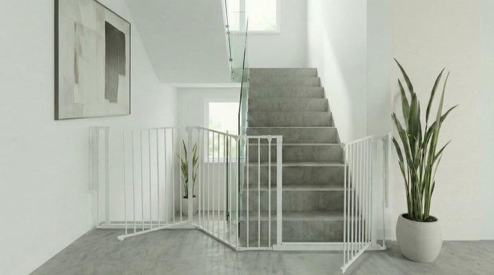 Safetots Zwei-Tür-Treppenschutzgitter Set, Weiss, 259cm Gesamtlänge, Schraubmontage, 70cm Höhe Weiss