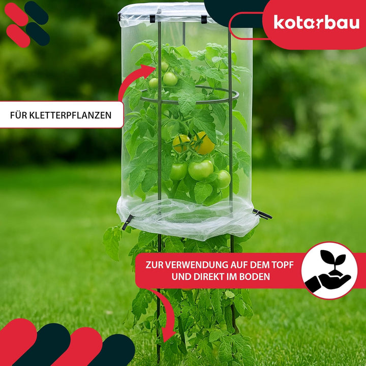 KOTARBAU® 2er Set Tomatentopf - Rankhilfe mit Folie - H: 153 cm - mit Tomatenhaube ⌀ 40 cm - Tomaten