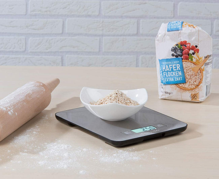Rosenstein & Söhne Digitalwaage: Digitale Edelstahl-Küchenwaage mit Timer, bis 15 kg, auf 1 g genau