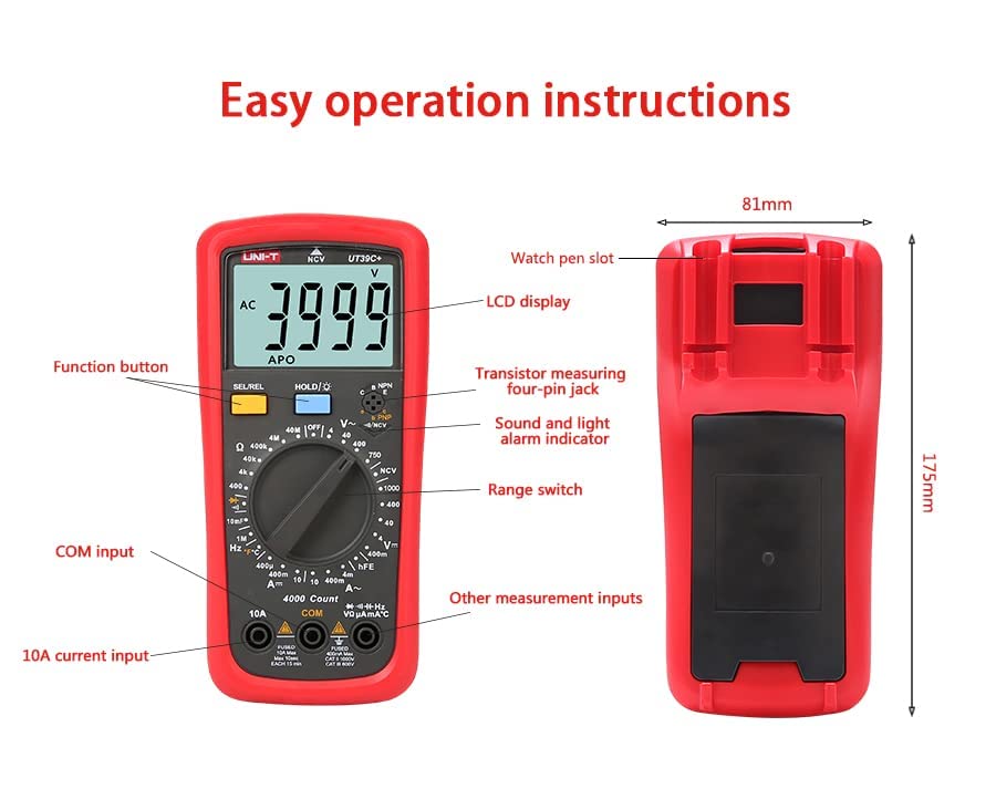 UNI-T UT39A+ Digital Multimeter Auto Range With LCD Backlight Data Hold Multimetro tester (UT39A+),