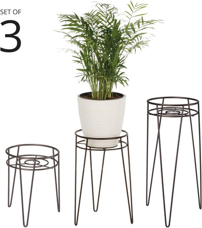 mDesign 3-er Set Midcentury Pflanzenständer für Blumen, Sukkulenten aus Metall – runder Blumenstände