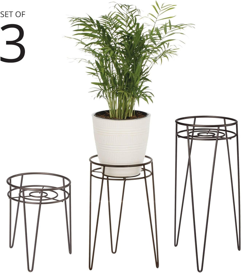 mDesign 3-er Set Midcentury Pflanzenständer für Blumen, Sukkulenten aus Metall – runder Blumenstände