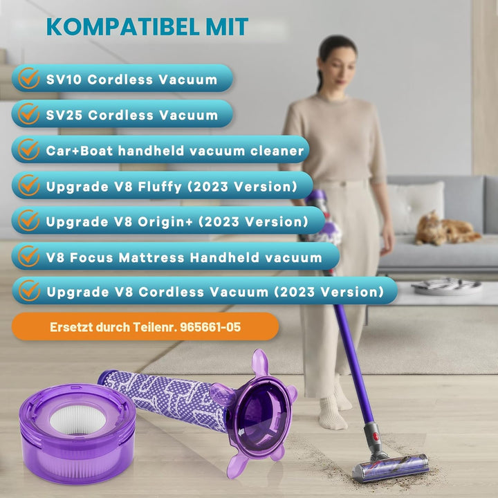 Upgrade V8 Staubsauger Filter Ersatz Kit für Dyson V7 V8 Akku-Staubsauger Tier Extra SV25 SV37, 2Stü