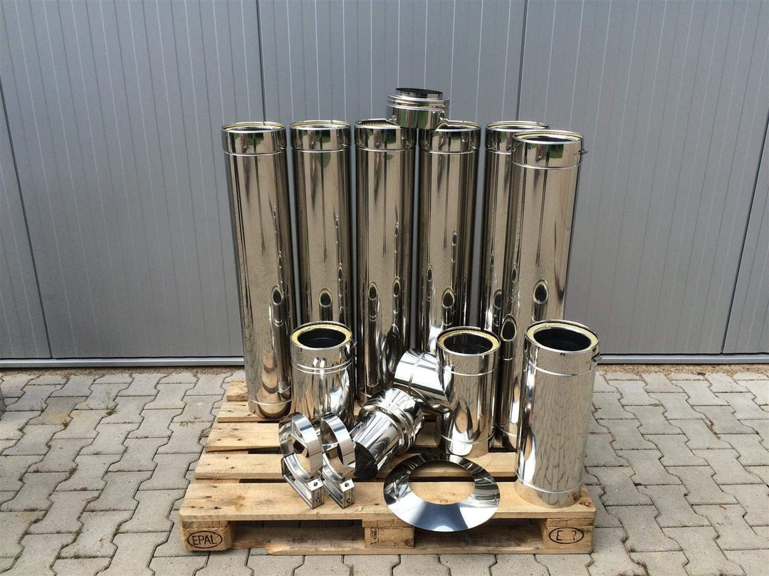 H&M DW New-Line Schornstein-Paket 7,7m Ø 120mm Edelstahl Bausatz doppelwandig 25mm Isolierung 0,5mm