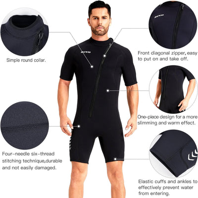 ZCCO Herren Shorty Neoprenanzuge 3 mm Neopren Damen Frontreissverschluss Tauchanzug zum Tauchen Schw