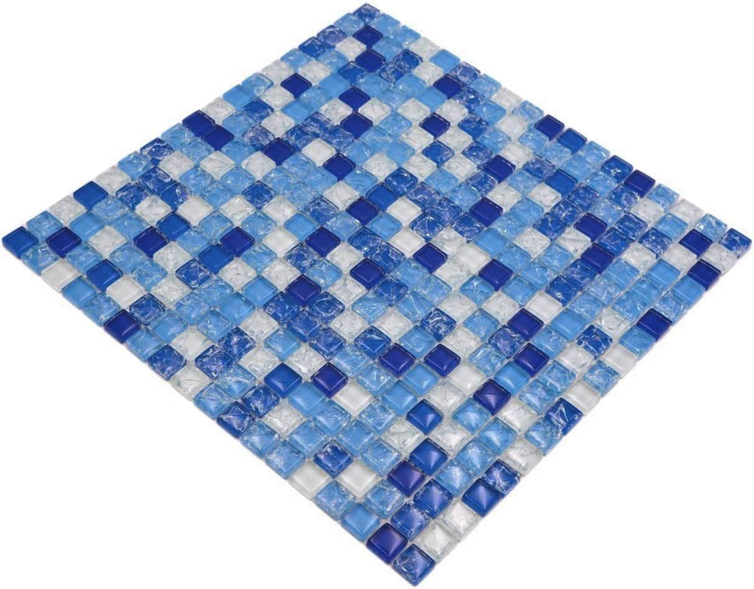 Mosaikfliese Glasmosaik gebrochen weiss Blau Küchenrückwand Duschwand | 10 Mosaikmatten