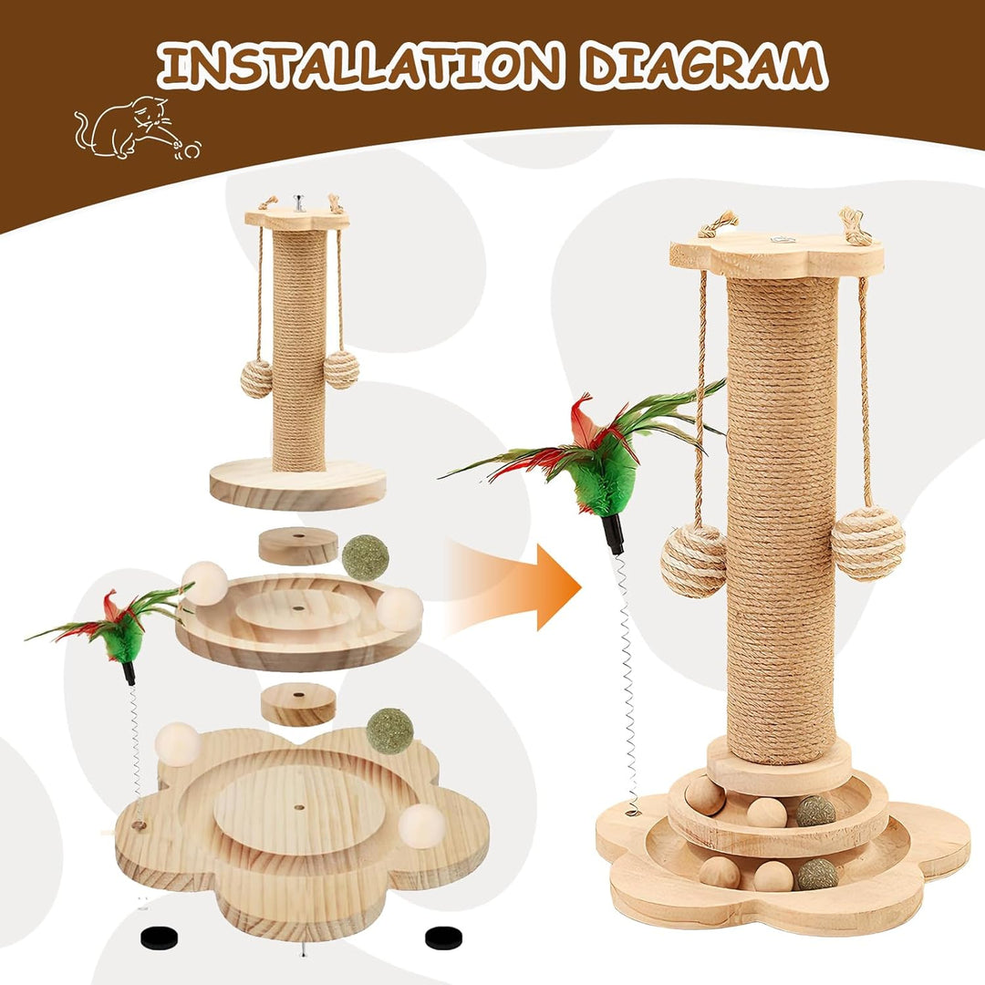 Kratzbaum Klein für Katzen, 25×50cm aus Natur-Sisal &amp; Holz, Interaktives Katzenspielzeug mit Hängend