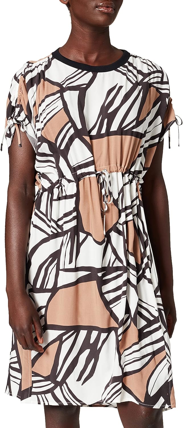 Taifun Damen Gewebe Kleid 42 Offwhite Gemustert, 42 Offwhite Gemustert