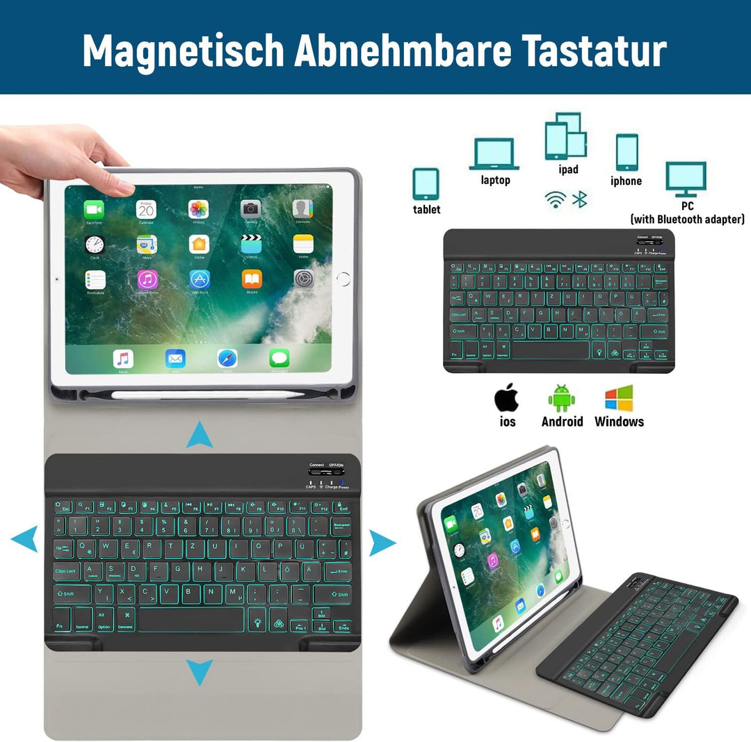 iPad 6 Generation Hülle mit Tastatur, iPad Tastatur Hülle für iPad 6.Gen 2018/5.Gen 2017, Wireless Q