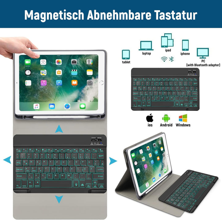 iPad 6 Generation Hülle mit Tastatur, iPad Tastatur Hülle für iPad 6.Gen 2018/5.Gen 2017, Wireless Q
