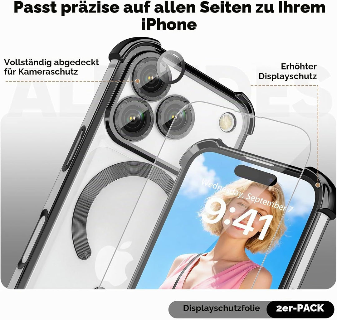 GOODVISH Handykette für iPhone 17 Pro Hülle mit Band Magnetisch, Schwarz | mit 2 Stück Schutzfolie,