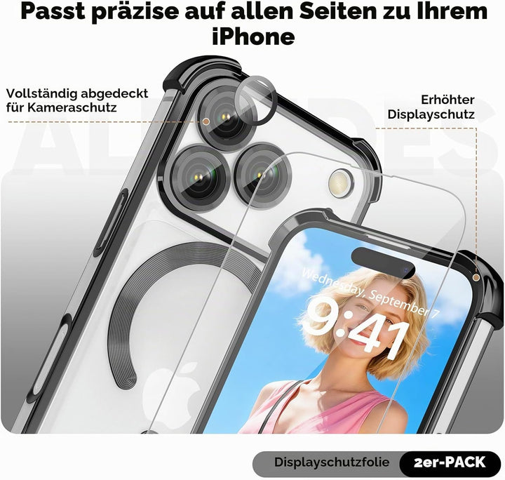 GOODVISH Handykette für iPhone 17 Pro Hülle mit Band Magnetisch, Schwarz | mit 2 Stück Schutzfolie,
