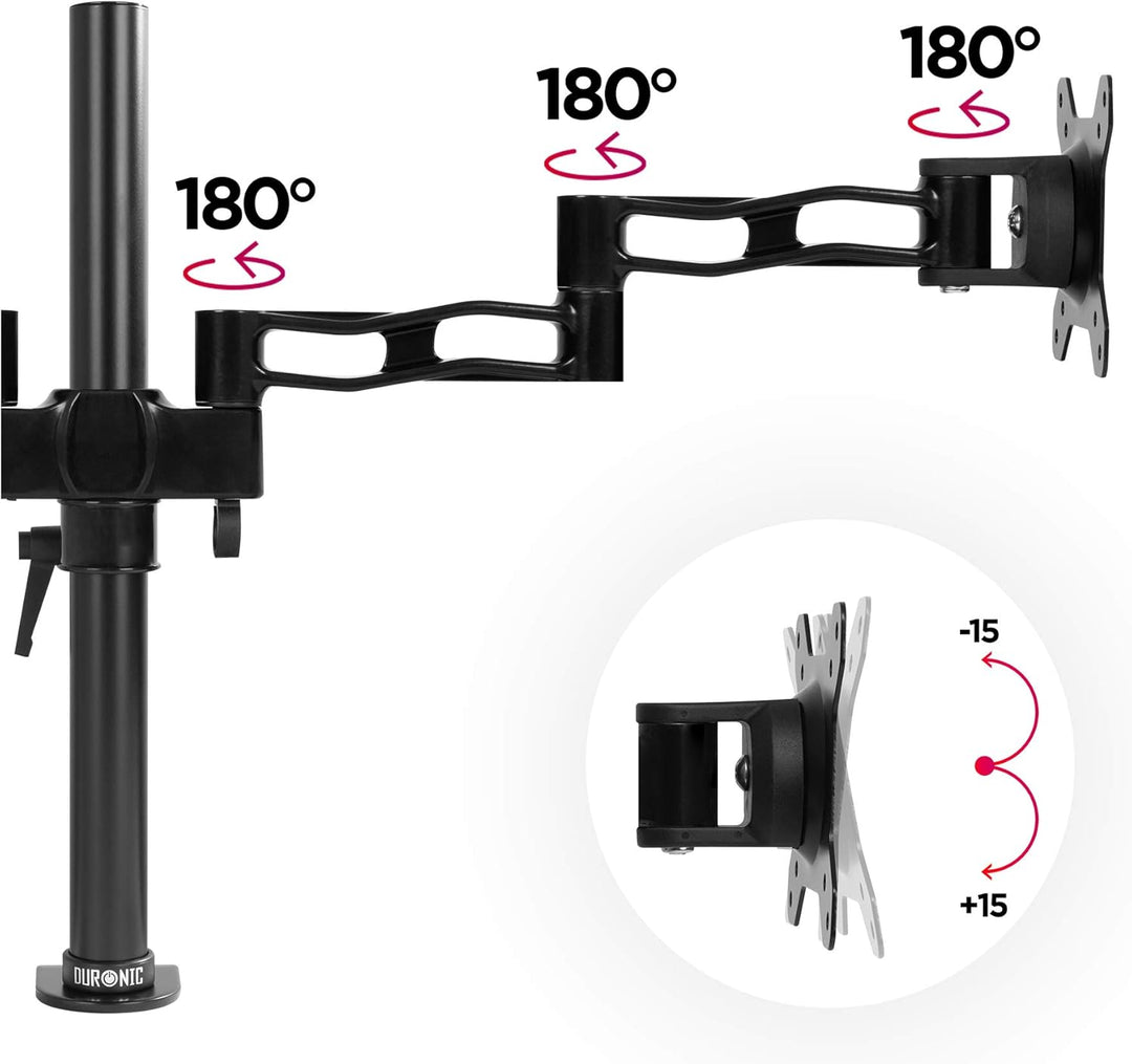 Duronic DM352 BK Arm für 2 Computermonitore | ergonomische Doppel-Monitorhalterung für PC-Monitore |