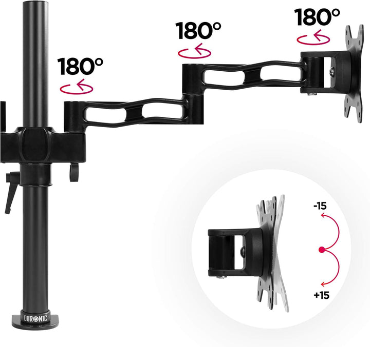 Duronic DM352 BK Arm für 2 Computermonitore | ergonomische Doppel-Monitorhalterung für PC-Monitore |