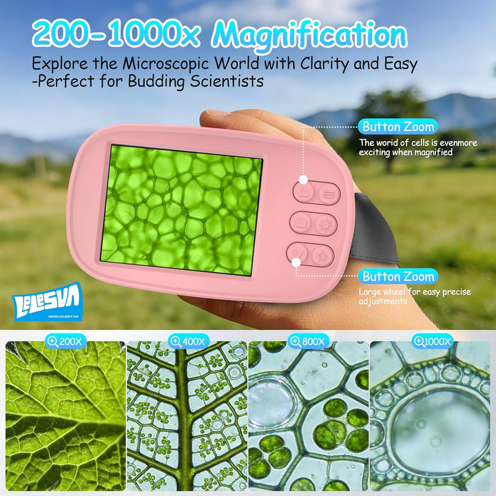 2,4-Zoll-Display-4K-Mikroskop für Kinder Tragbares Mini-Taschenmikroskop (1000-fache Vergrösserung)