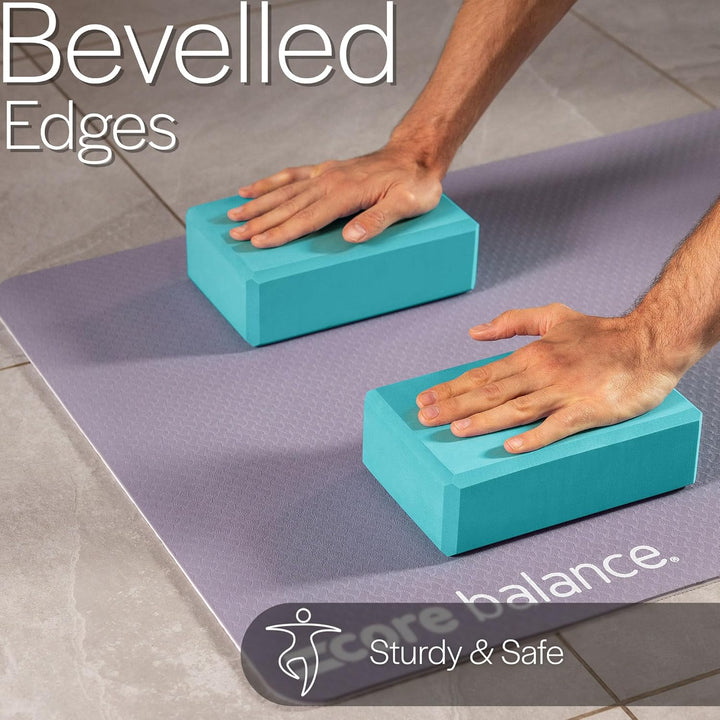 Core Balance Yoga Blocks im Doppelpack & GRATIS Yoga-Gurt, 2 STK. Eva Schaumstoff-Blöcke, robust & l