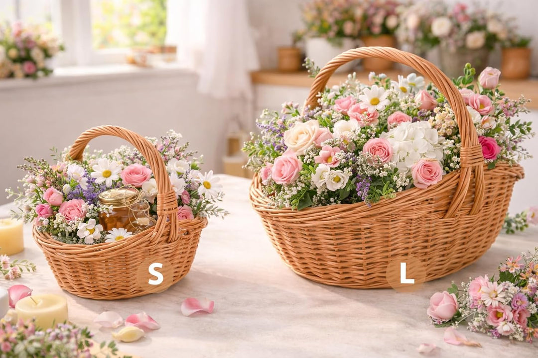 Geschenkkorb S mit Henkel, Weidenkorb Geflochten Natur, Präsentkorb für Geschenke und Ostern, 34 x 2