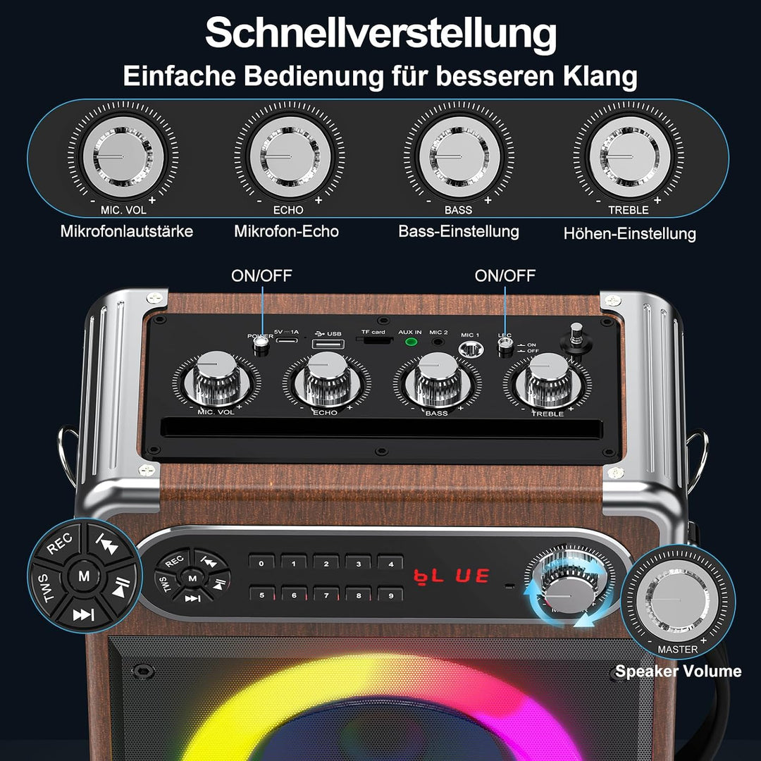 JYX Karaoke Maschine, Karaoke Anlage mit 2 Mikrofonen, Tragbare Bluetooth 5.3 Karaoke Box, 80W PA An
