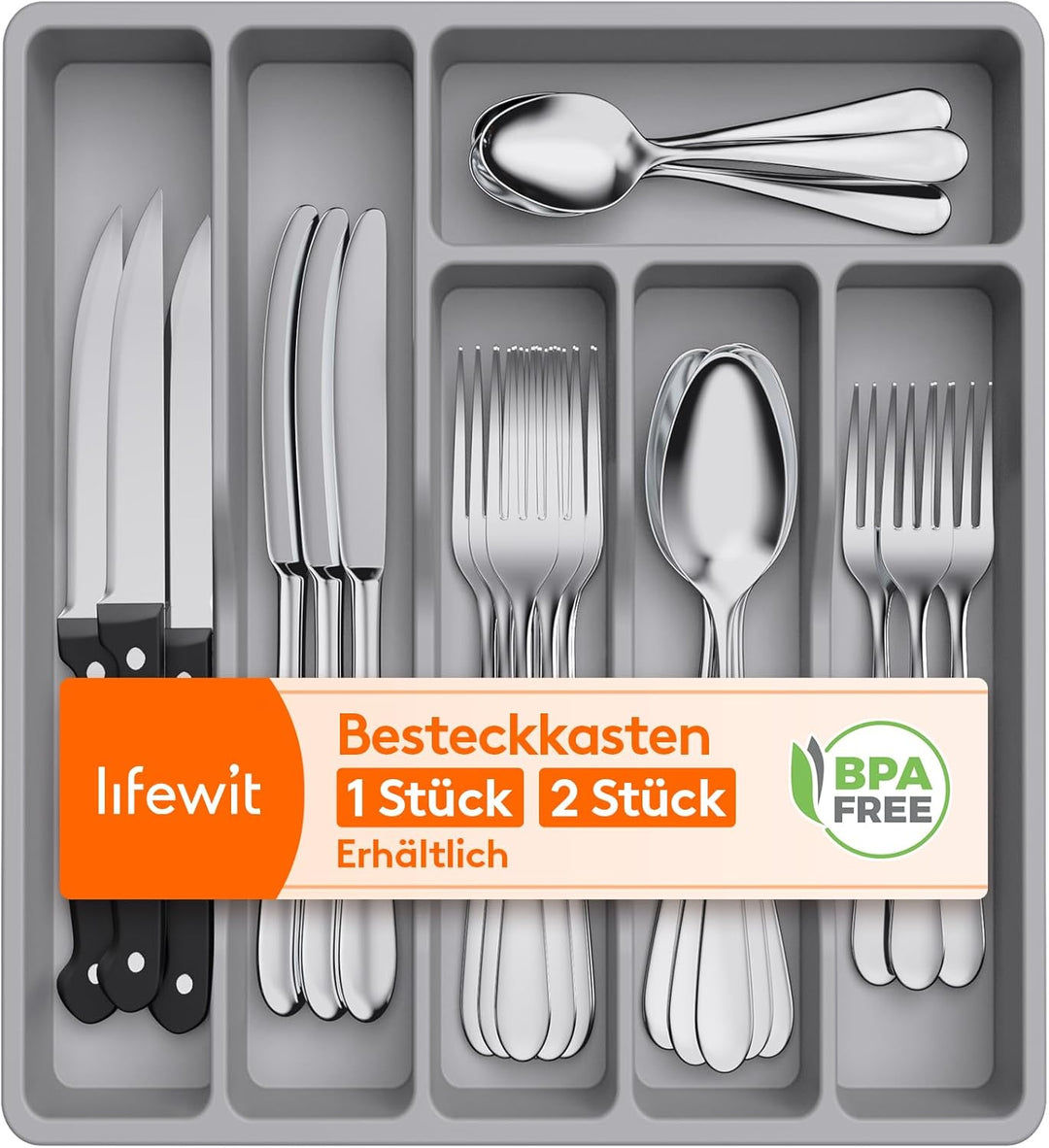Lifewit Besteckkasten für Schubladen, Besteck Organizer Schublade Organizer Küche Kompakt Besteckein