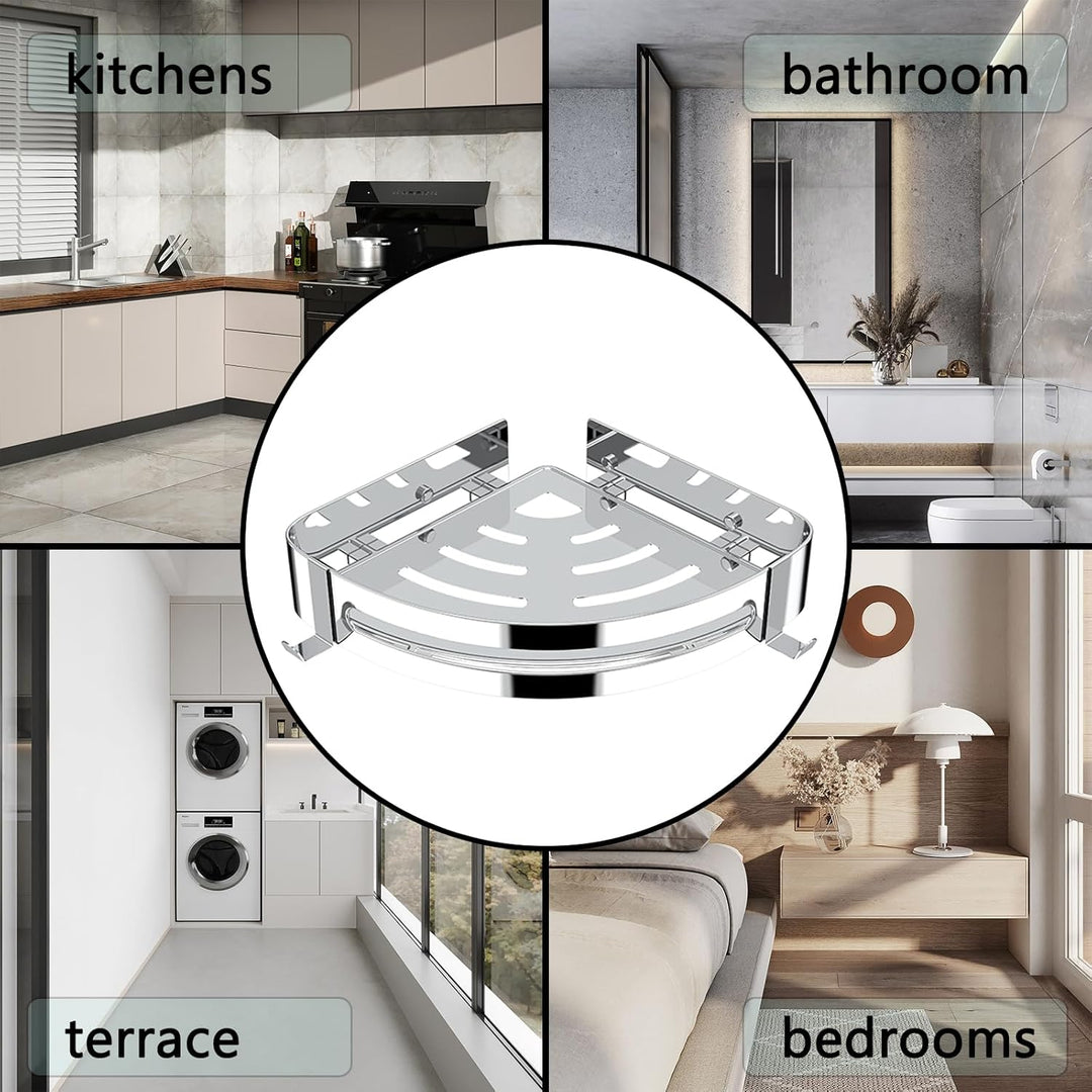 Duschablage Ohne Bohren, Duschregale aus 304 Edelstahl mit 2 Haken, Dusche Silber Duschregale, Dusch