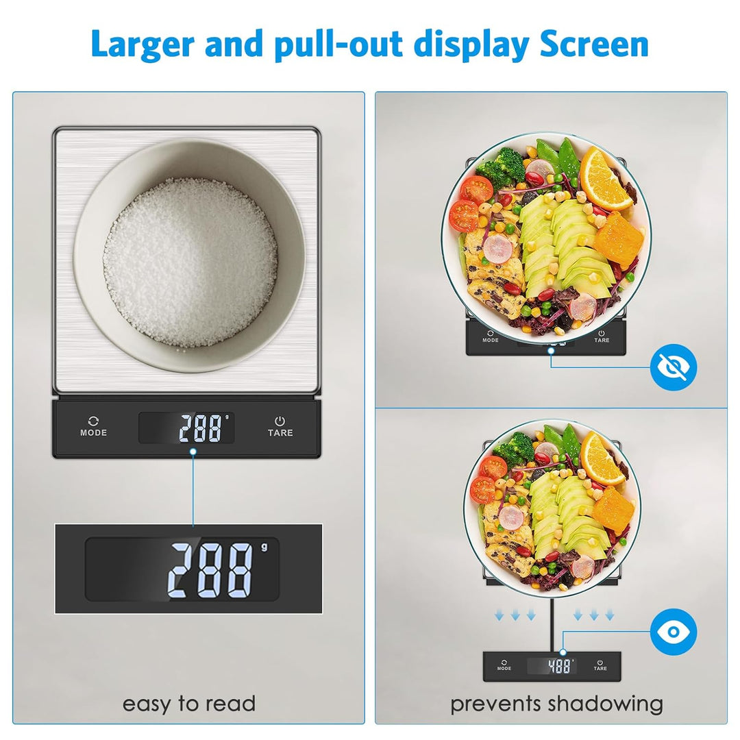 Brifit Digitale Küchenwaage 10kg mit Ausziehbarem Display | Präzise 1g-Teilung, Tare-Funktion, 6 Ein