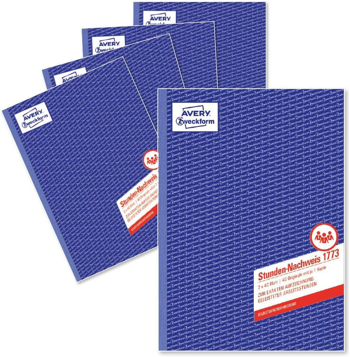 AVERY Zweckform 1773-5 Stunden-Nachweis (A4, selbstdurchschreibend, 2x40 Blatt) 5er Pack weiss/gelb