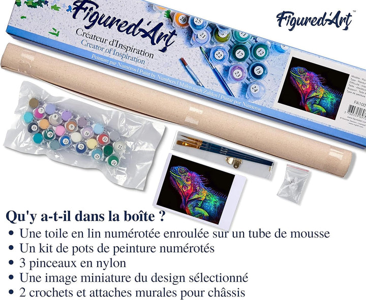 Figured'Art Malen Nach Zahlen Erwachsene Buntes Chamäleon - Paint by Numbers Basteln DIY Bastelset 4