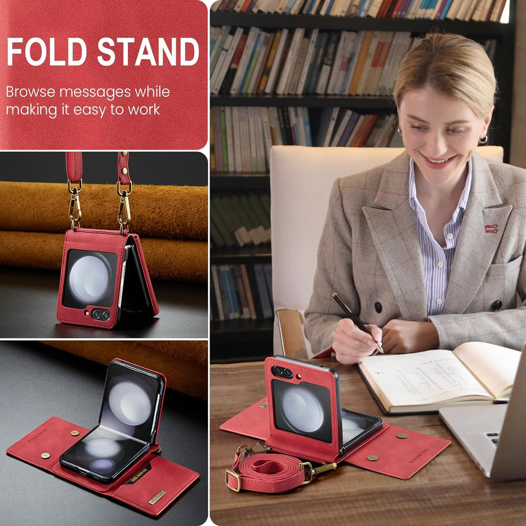 UDBKKDX Brieftasche Handyhülle für Samsung Galaxy Z Flip 4, hülle Mattes Leder mit Ständer Kameralin