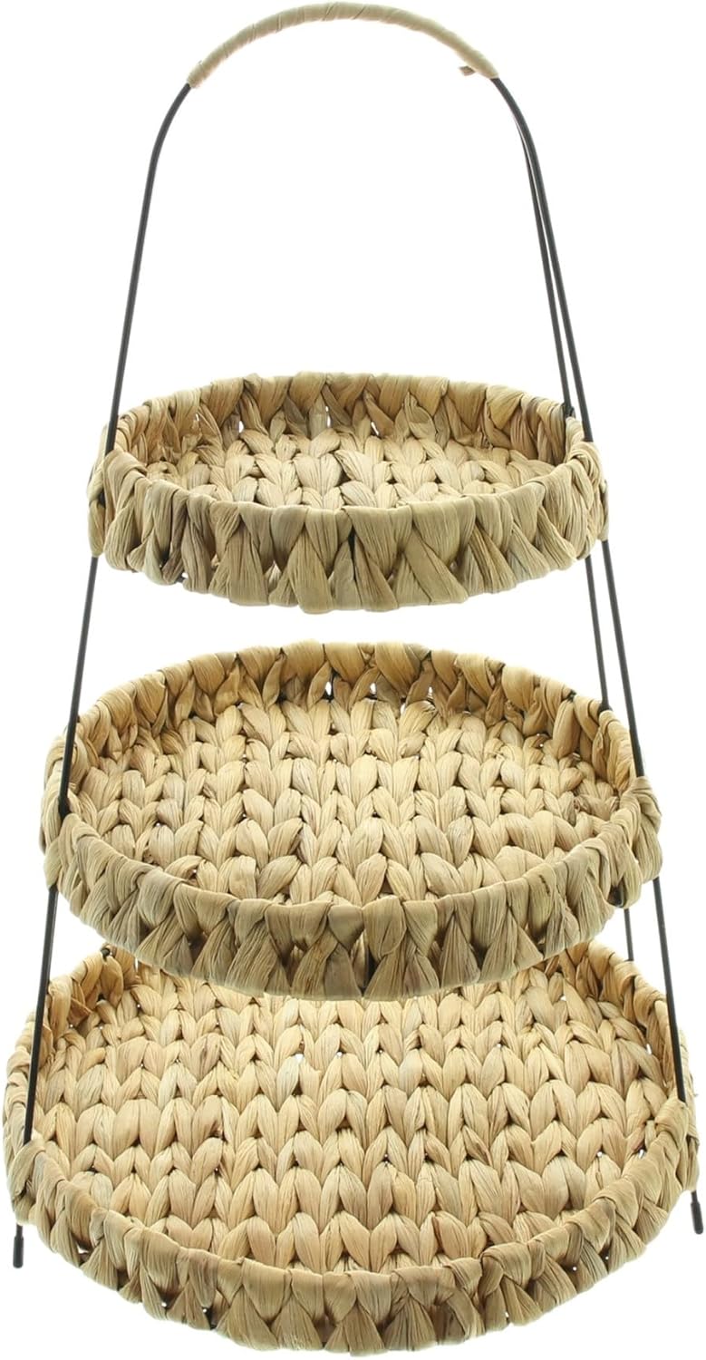 Dekoleidenschaft Etagere Wasserhyazinthe 52 cm hoch mit 3 Etagen, Obstetagere, Servierplatte, Cupcak
