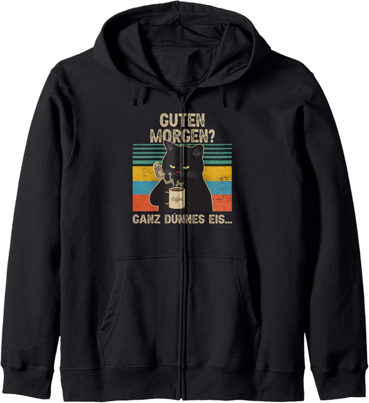Guten Morgen ganz dünnes Eis Katze Kaffee Kapuzenjacke