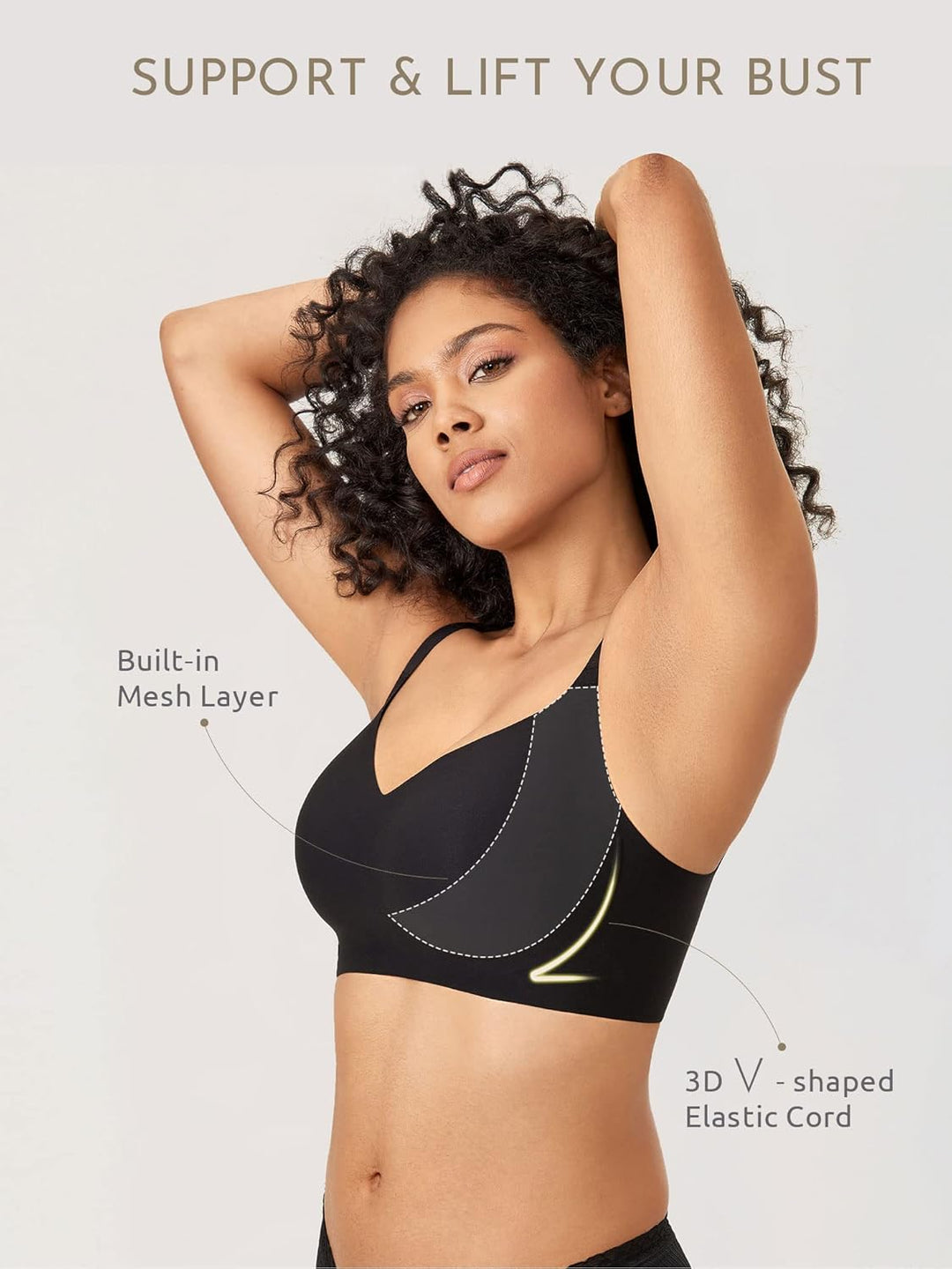 MELIWOO Damen Nahtloser BH ohne Bügel Invisible Gepolstert Entlastungs Bralette 75B Schwarz, 75B Sch