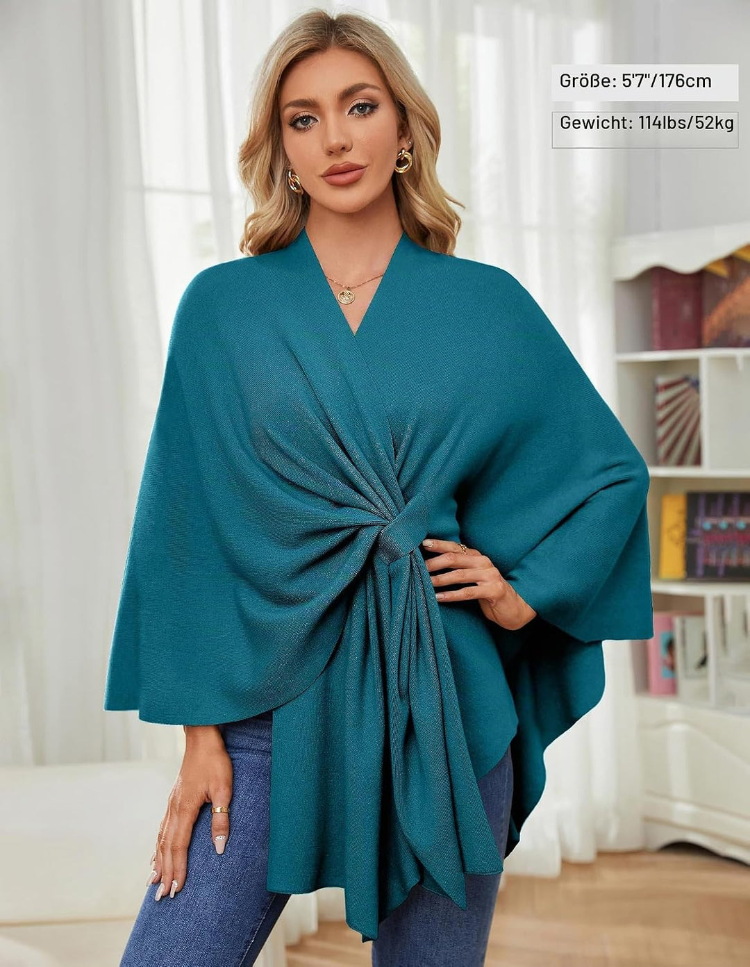 PULI Damen Elegant Poncho Strick Ponchos Capes Vorne öffnen Vielseitige Schalwickel mit Lasche Dunkl