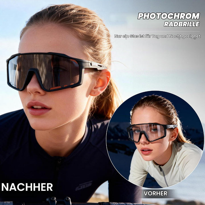 KAPVOE Photochromatische Fahrradbrille MTB Brille Selbsttönend Klar Radbrille Rennrad Sportbrille So