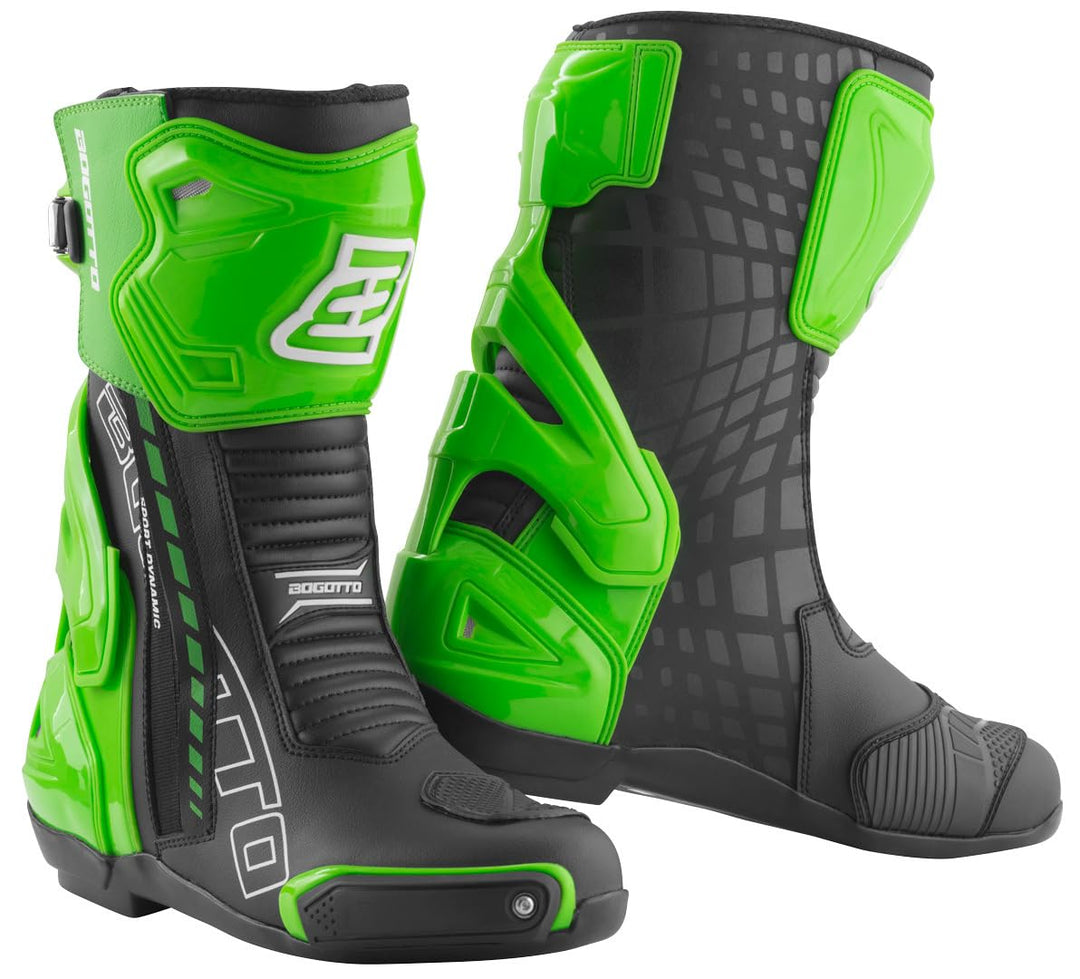 Bogotto Donington Motorradstiefel, schwarz/grün, 47 Schwarz Grün 47 EU, Schwarz Grün 47 EU