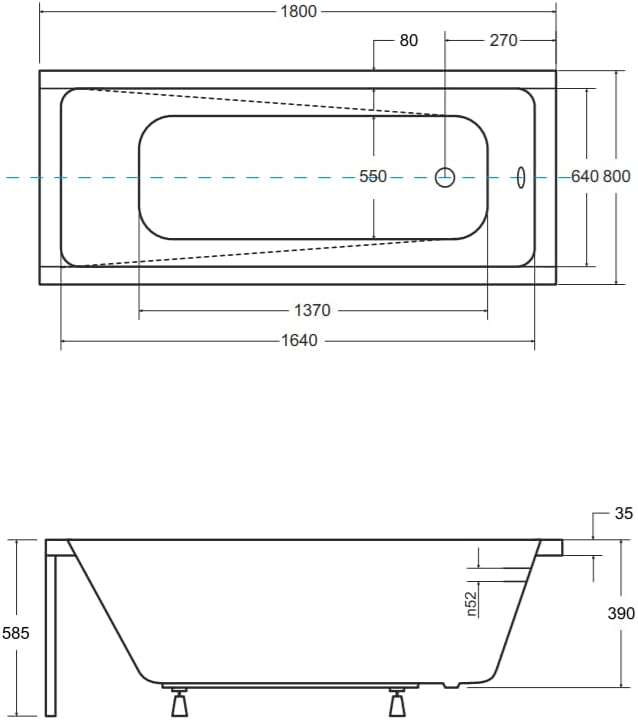 KOLMAN Badewanne MODERN Rechteck 180x80 ohne Verkleidung, Ablaufgarnitur und Füssen Komplettset 3in1