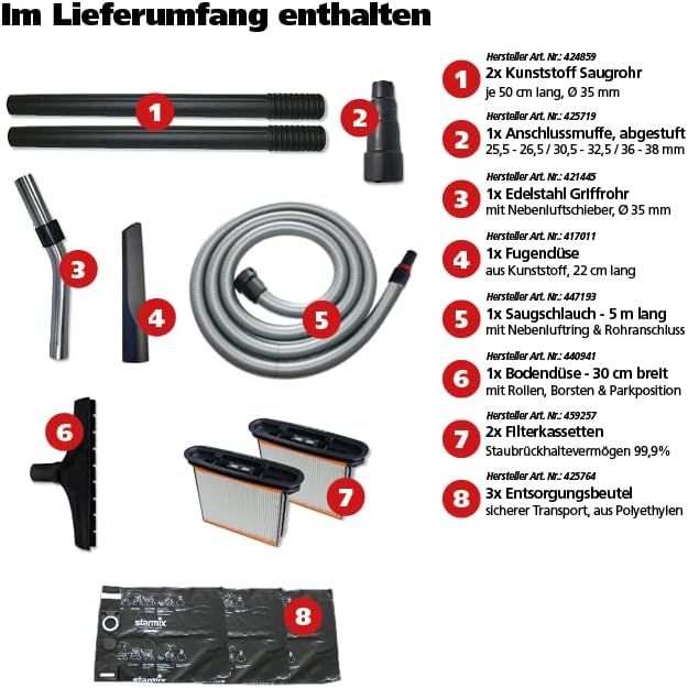 Starmix Nass- und Trockensauger Staubsauger ISC M-1625 Safe, hochwertiger Sauger für Baustelleneinsa
