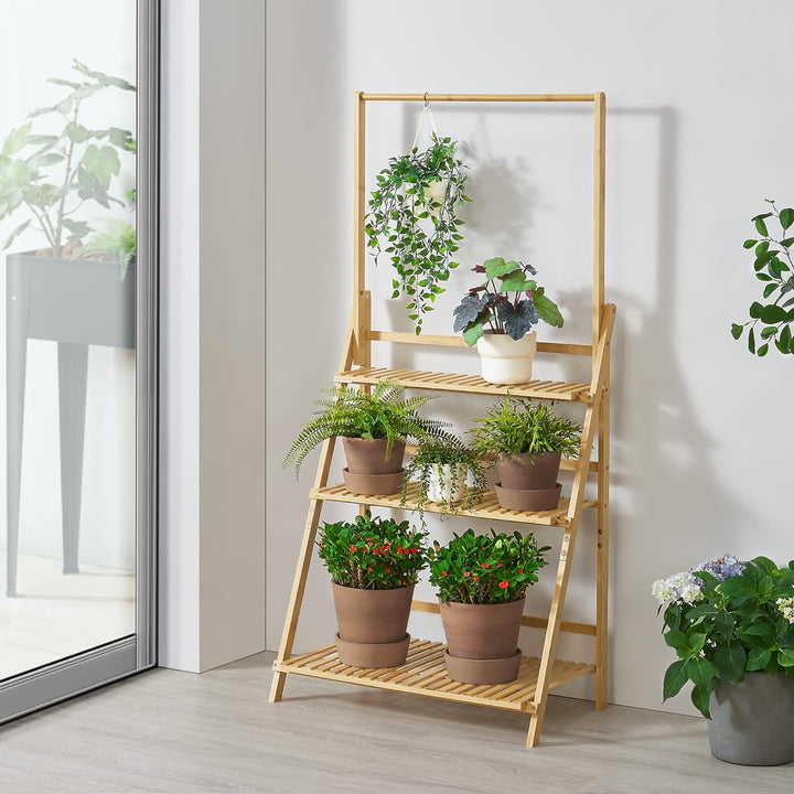 [en.casa] Pflanzenleiter Brändö 3-Ebenen 144 x 70 x 39,5 cm Blumenleiter Blumenständer Blumenregal B