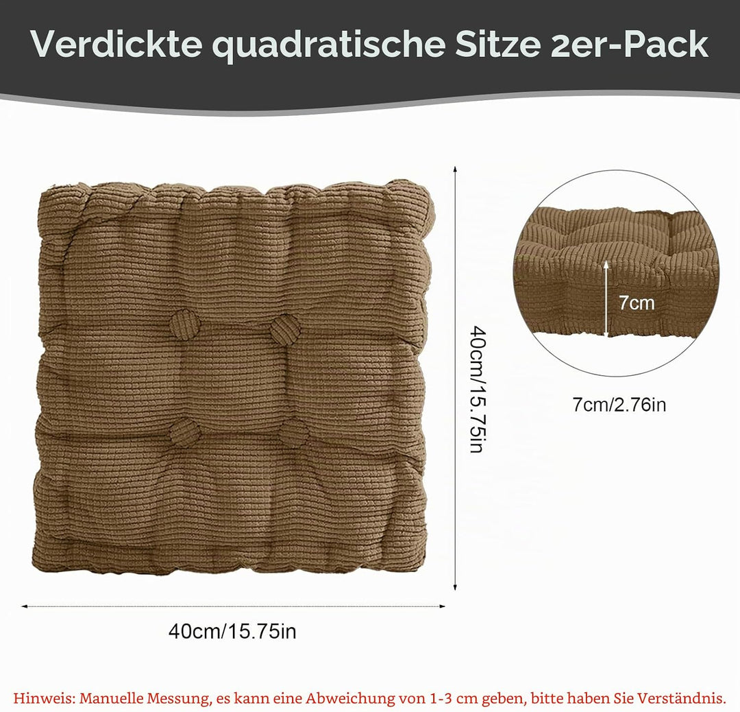 2er Set Sitzkissen, Dickes Stuhlkissen 40x40cm, Sitzpolster Outdoor & Indoor, für Gartenstuhl, Küche